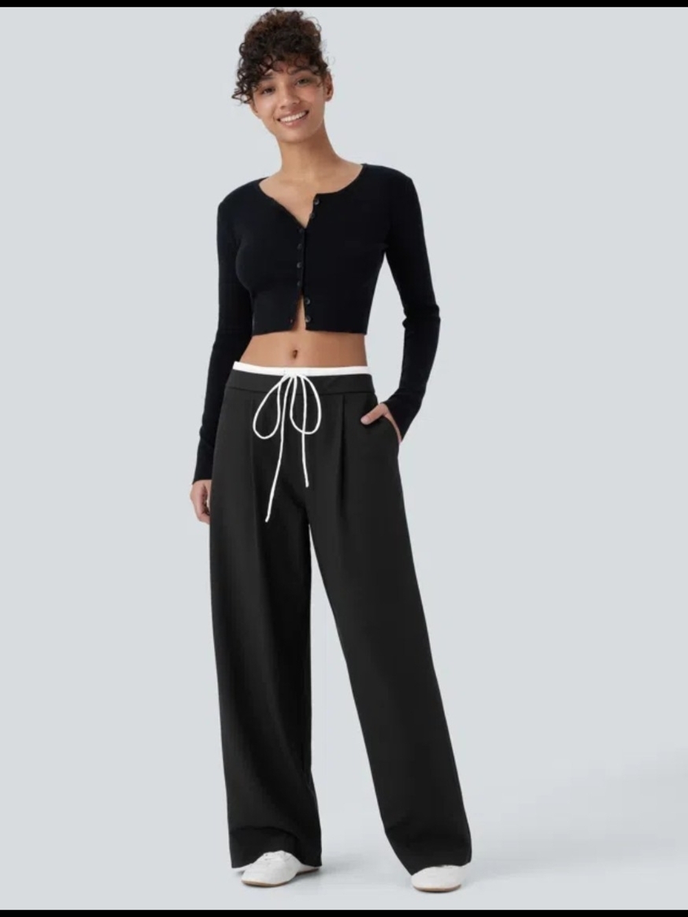 Wide Leg Drawstring Lounge Pants in Black